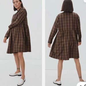 Everlane The Field Dress Brown & Black Windowpane Plaid Oversized Babydoll Dress